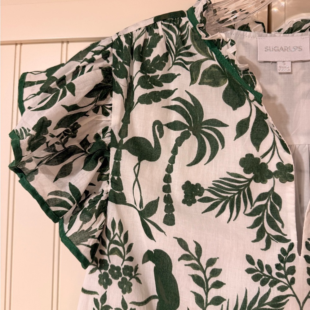 Sugarlips Davina White and Green Floral Printed Shift Mini Dress size Small - Picture 8 of 11